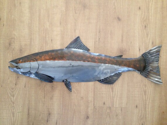 Coho Salmon Metal 36in Handmade Fish Wall Art Sculpture Lodge Cottage Cabin Lake