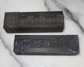 Pair of Vintage Letterpress Printing Blocks Religious