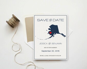Alaska Save the Date Templates - Navy Alaska State Map Wedding Save the Date Printable Editable PDF Template Download - DIY You Print