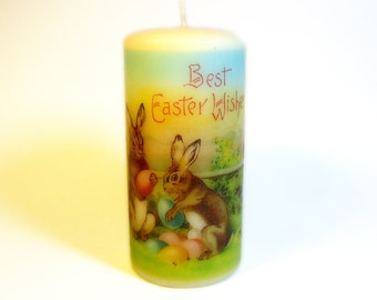 Victorian Easter Pillar Candle, Easter Decorations, Pastel Easter Decor, Easter Mantle, Easter Candles, Easter Bunny Decor, Pastel Candle