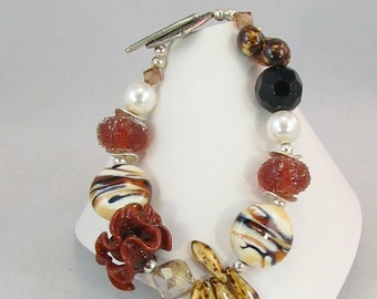 Funky Safari Artisan Lampwork and Pearl Mixed Bead Bracelet (BR 205)