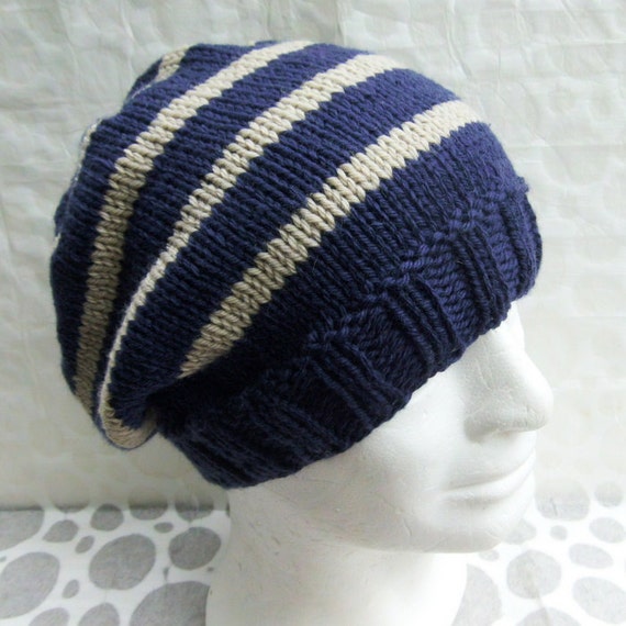 KNITTING PATTERN/CAMPUS Mans Striped Slouch Hat/Knit Round ...