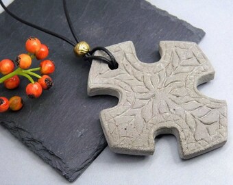 Necklace Concrete Cross-statement-large cross with ornaments-gift-