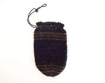Vintage 1920s Beaded Drawstring Purse with Iridescent Beads