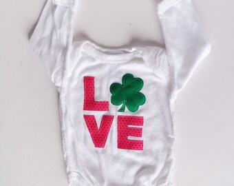 LOVE Shamrock Bodysuit, Shamrock Shirt, St Patrick's Day Baby Girl