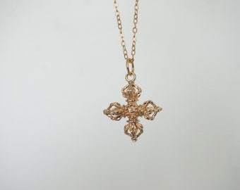 24K Champagne Gold Cross Necklace, Gold Cross Necklace, Religious Jewelry, Medallion Necklace, Religious Necklace, Statement Cross Necklace