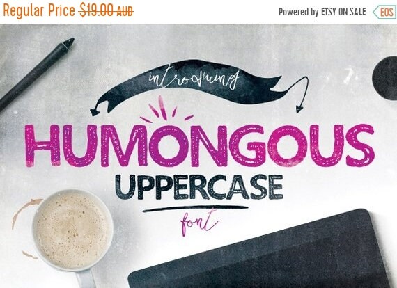 70% OFF Sale Digital Font Humongous - Digital Typeface - Hand drawn block font - Instant Download