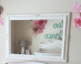 FRENCH COUNTRY NURSERY Mirror 44"x32" Baby Girl Nursery Vanity Mirror Decor Baroque Shabby Chic Mirror Wall Ornate Baroque Mirror Decorative