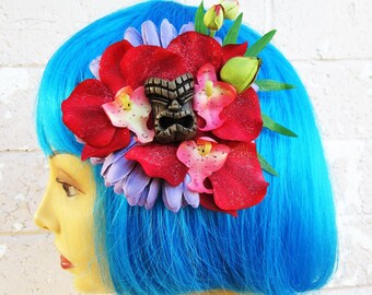 Tiki Hair Clip,Tropical Hair Clip, Tropical Flowers, Beach Weddings, Hawaiian Hair Clip, Odd Rodney Tiki, Luau Party "Pua"