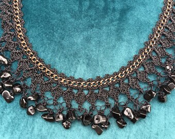 Black beaded handmade necklace
