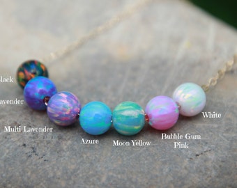 OPAL BEAD NECKLACE - October jewelry - opal necklace - tiny opal necklace - dainty opal necklace - pink gold, yellow gold, silver