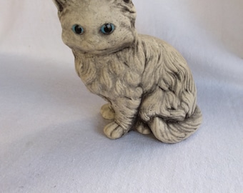 Vintage Cement Blue Eyed Kitty Cat Garden Figurine Statue
