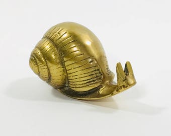 Vintage Solid Brass Snail Figurine | Mid Century Home Decor