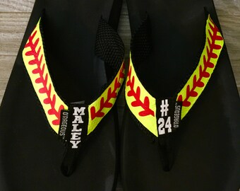 Custom Softball Flip Flops with player name and number