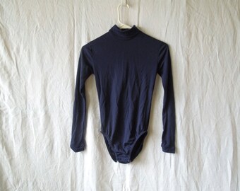 SALE 70s Blue Mock Neck Long Sleeve Leotard