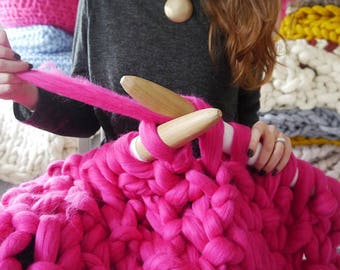 DIY Chunky knit blanket kit - Knit your own giant knit blanket - super chunky blanket knit kit - Giant knitting kit - Wool in stock now