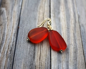 Orange Earrings, Sea Glass Earrings, Seaglass Earrings, Sea Glass Jewelry, Beach Glass Earrings, Beach Glass Jewelry Beach Jewelry Ocean 070