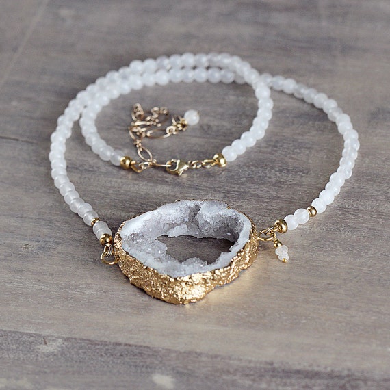 White Druzy Necklace - White Statement Necklace