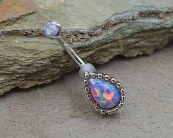 Purple Fire Opal Silver Rook Earring Daith Piercing Eyebrow Ring