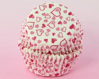 Pink and White Heart Cupcake Liners 2'' Standard Size , Baking Cups Bulk