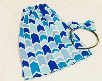 Set of blue geometric patterned skirt sne headband