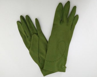 DEADSTOCK vintage 1950's green nylon gloves