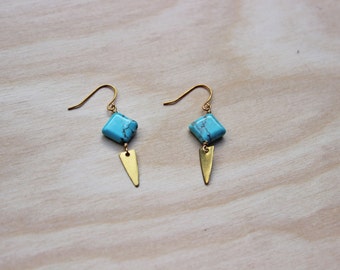 Turquoise and Brass Geometric Earrings