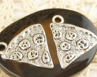 Pizza Pepperoni Cheese Slice Antiqued Silver Charms - S145