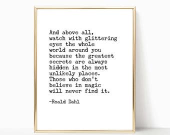 Roald Dahl quote art print, printable, roald Dahl print, glittering eyes quote, wall decor, home decor, nursery art, nursery decor, wall art