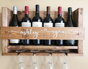 Wine Rack Wood | Distressed Wine Rack | Wine Rack Wall Mount | Wine Glass Holder Wood | Wedding Gift Wine Rack | Housewarming Gift | Gift