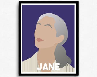 Jane Goodall Feminist Portrait- Feminist Wall Art, Gifts for Her