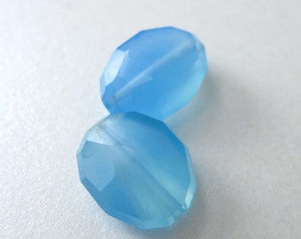 Blue Faceted Chalcedony Oval Beads