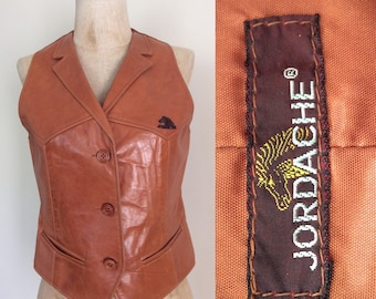 1970's Jordache Light Brown Leather Vest Size Small by Maeberry Vintage