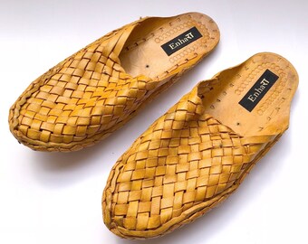 Womens Criss Cross Yellow Brown Leather slip on Shoes,Womens Flats,Handmade Slippers,Womens Shoes,Womens Casual Shoes