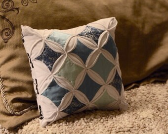 Shades of blue cathedral window pillow case with form