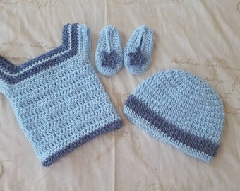 Boys crochet 'baby-blues' set and blanket.