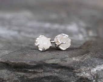 1 Carat Raw Diamond Earrings - Sterling Silver Filigree Inspired - Stud Earring - April Birthstone - Uncut Gemstone - Conflict Free Diamonds