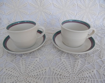 Pfaltzgraff, Juniper Pattern,Stoneware, Vintage, 2 Cups and 2 Saucers, Made in the U.S.A., During the 1990's, Very Good Condition