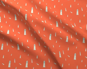 Orange Summer Lighthouse Fabric - Lighthouse 4 By Sovendebjorn - Summer Nautical Nursery Decor Cotton Fabric By The Yard With Spoonflower