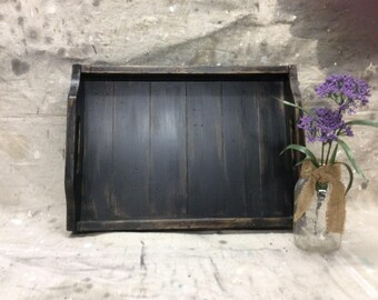 Wood Tray, Wooden Tray, Rectangular Tray, Rustic Tray, Farmhouse Tray, Black Tray, Distressed Wood Tray, Ottoman Tray, 21 x 15 inches