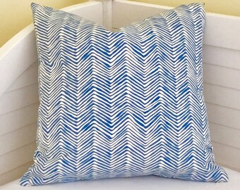 Quadrille China Seas PETITE Zig Zag in Pacific (Denim) Blue Designer Pillow Cover - Square, Lumbar and Euro Sizes