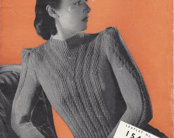 1940s LADY'S JUMPER SWEATER, vintage knitting Pattern, 3 ply, 34 inch, Copley's no 1546, pdf instant download