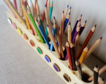 Montessori wood pencil holder, color sorting, practical life, toddler gift, adult coloring pencil holder, wood desc organizer