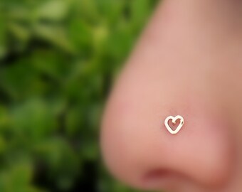 Nose Stud - Nose Ring - Nose Piercing - Tragus Earring - Nose Jewelry - Valentine Heart Nose Ring Stud - 14K Rose Gold Filled Heart Shape