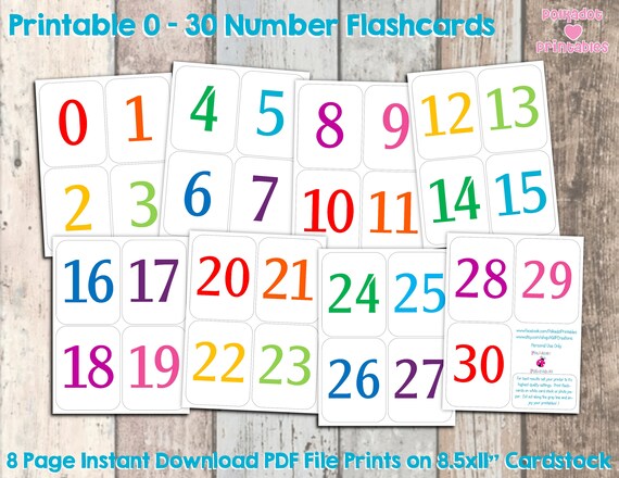 Printable 0 30 Number Flashcards Instant Download