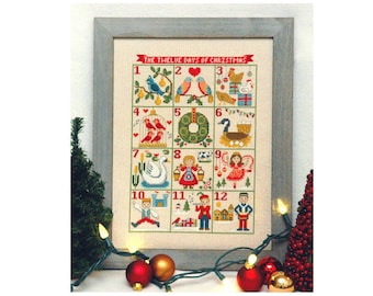 INSTANT DOWNLOAD Tiny Modernist 12 Days of Christmas PDF counted cross stitch patterns