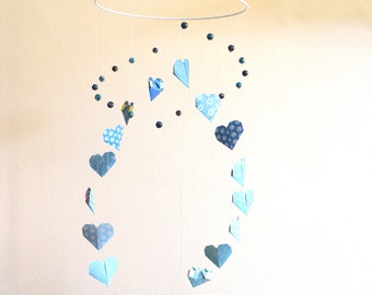 Baby blue heart origami mobile
