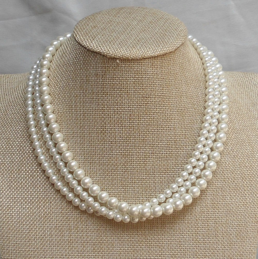 Pearl Necklace Ivory Pearl Necklace Glass Pearl Necklace3