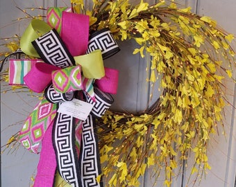 Spring Wreath, Grapevine Wreath, Flower Wreath, Forsythia Wreath, Yellow Wreath, Easter Wreath