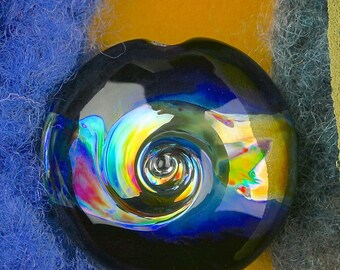 Handmade Lampwork Beads "Distant Planet II" SRA Glass Focal Bead Lentil ~ OOAK Textural Organic Silver Glass Lustre ~ True Blue